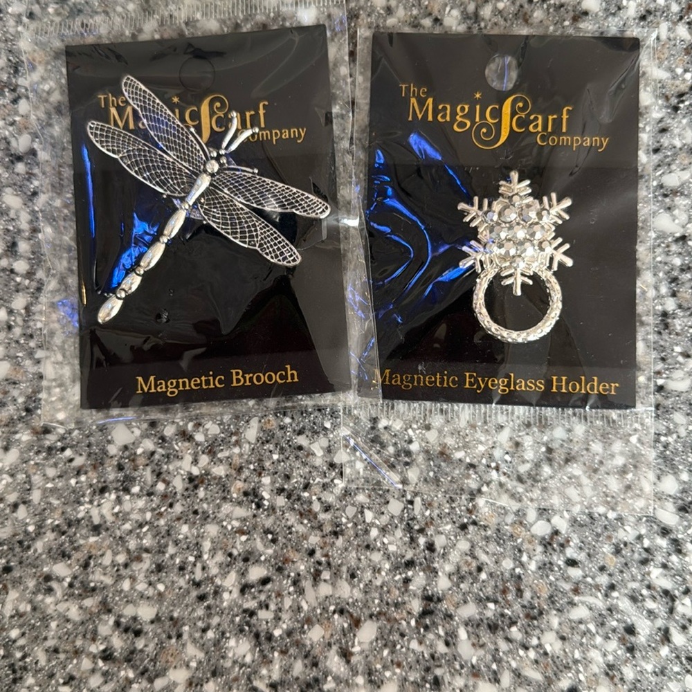 Silver Dragonfly and Snowflake Brooch Set